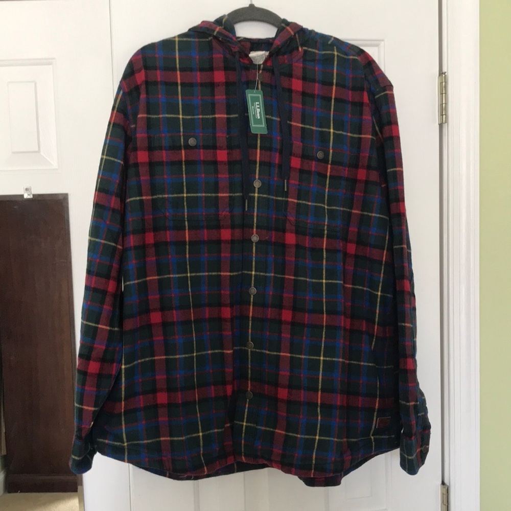 L.L.Bean Scotch Plaid Hoodie Shirt.NWT.Sz-XL